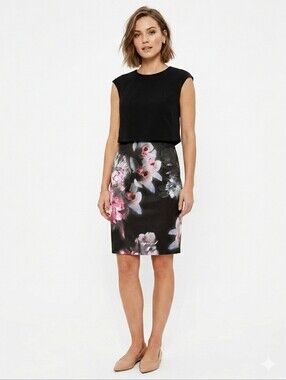 Ted Baker Beryll Sheath Dress Size 2 Floral Overlay Sleeveless Feminine